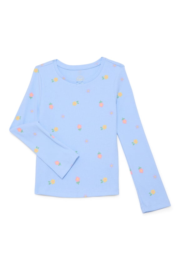 Girls Printed Rib Tee with Long Sleeves, Sizes 4-10