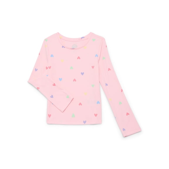 Wonder Nation Girls Printed Rib Tee with Long Sleeves, Sizes 4-10