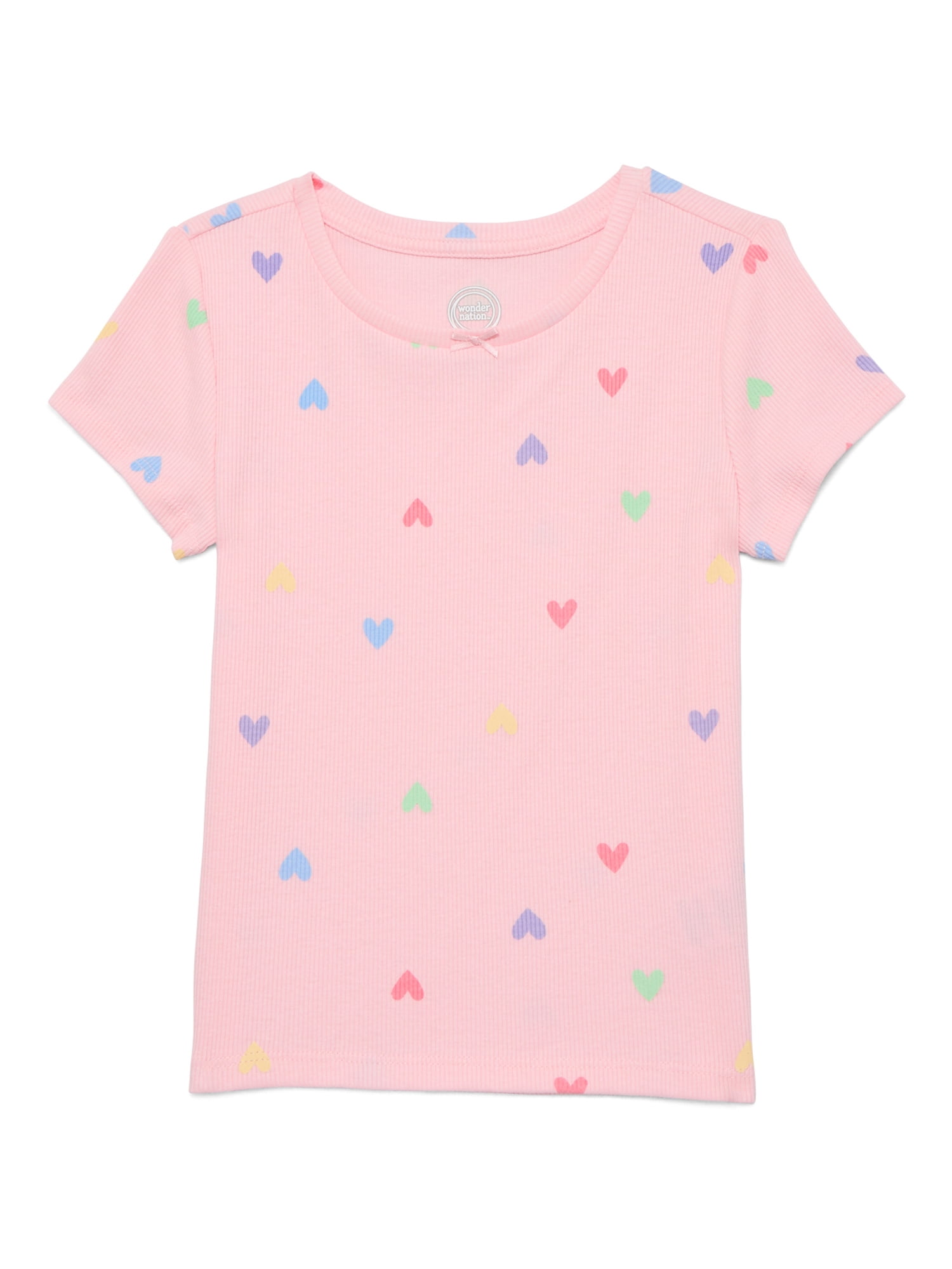 Wonder Nation Girls Printed Rib Tee with Short Sleeves, Sizes 4-10