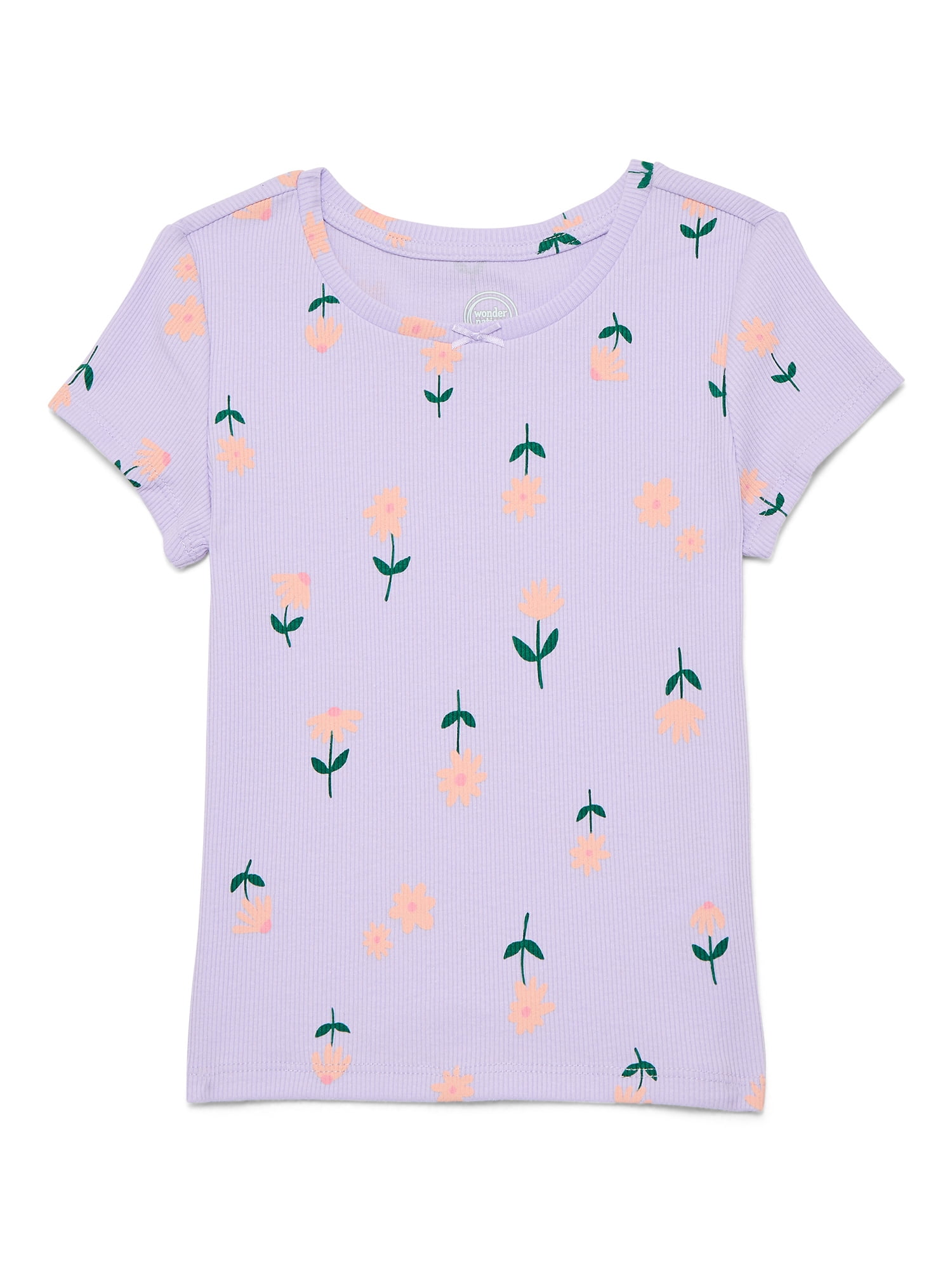 Wonder Nation Girls Printed Rib Tee with Short Sleeves, Sizes 4-10