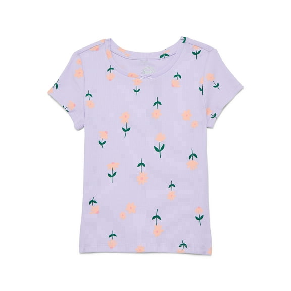 Wonder Nation Girls Printed Rib Tee with Short Sleeves, Sizes 4-10