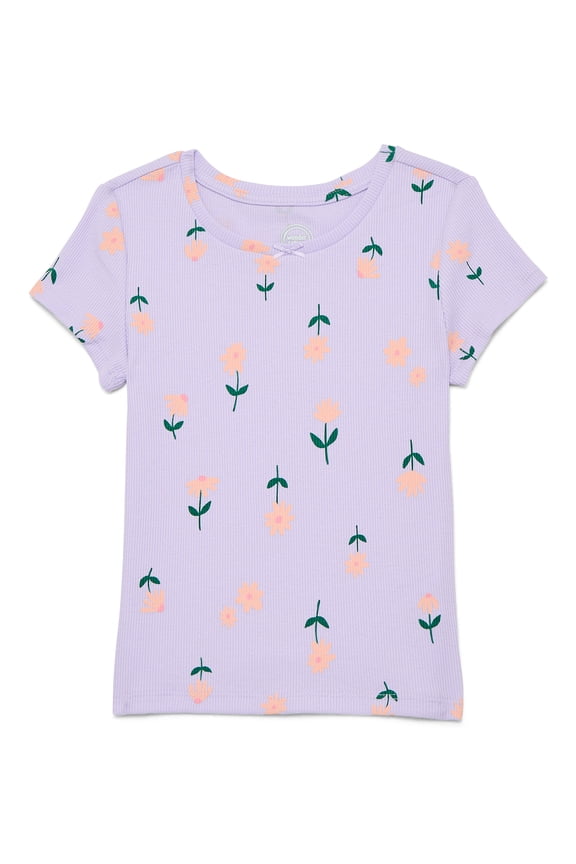 Girls Printed Rib Tee with Short Sleeves, Sizes 4-10