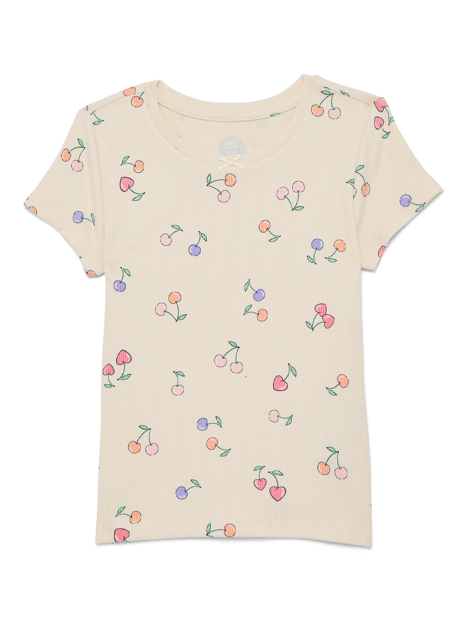 Wonder Nation Girls Printed Rib Tee with Short Sleeves, Sizes 4-10