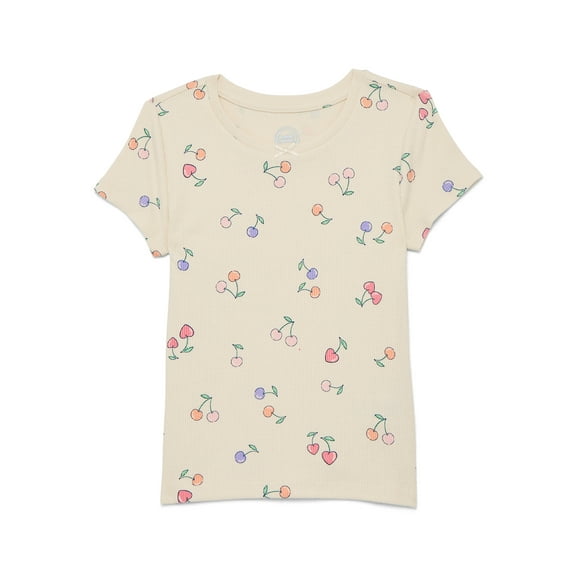 Wonder Nation Girls Printed Rib Tee with Short Sleeves, Sizes 4-10