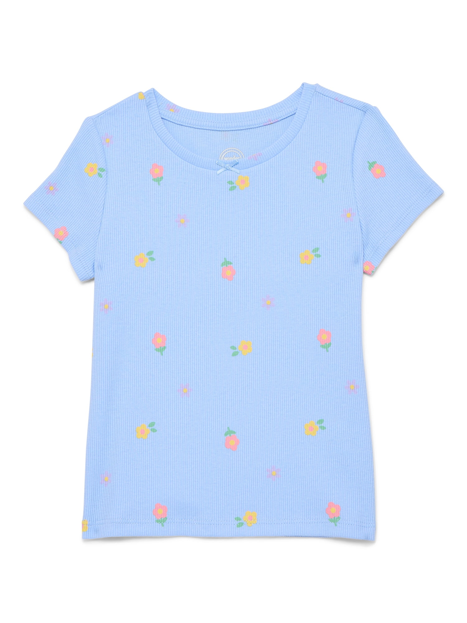 Wonder Nation Girls Printed Rib Tee with Short Sleeves, Sizes 4-10