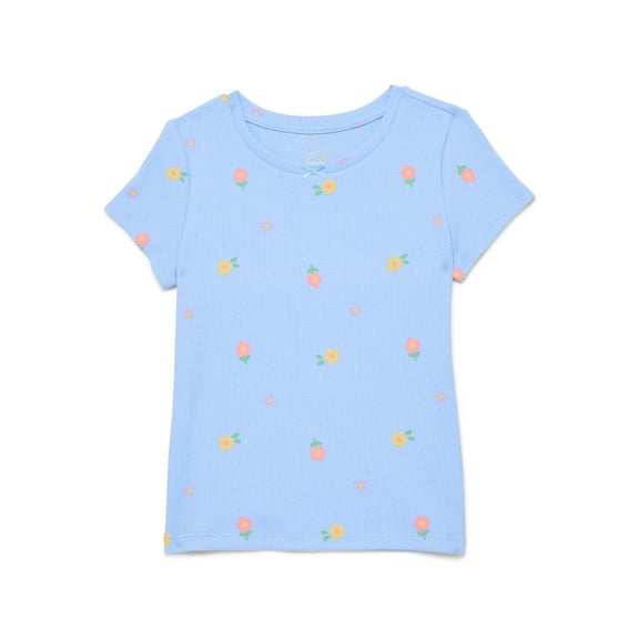 Wonder Nation Girls Printed Rib Tee with Short Sleeves, Sizes 4-10
