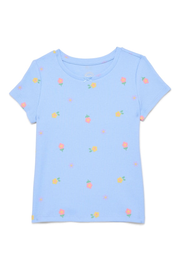 Girls Printed Rib Tee with Short Sleeves, Sizes 4-10