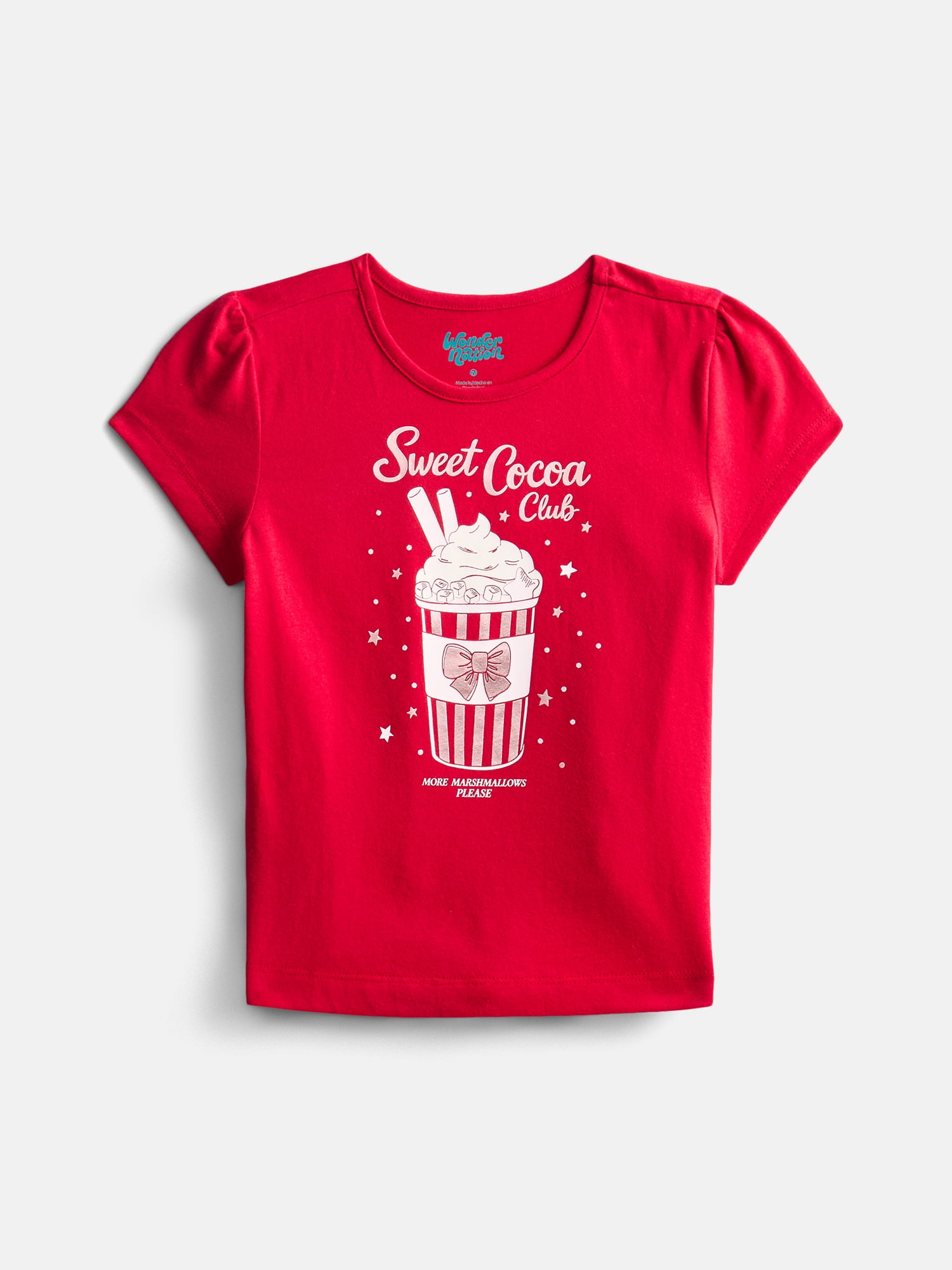 Wonder Nation Girls Graphic Tee with Short Puff Sleeves, Sizes 4-10