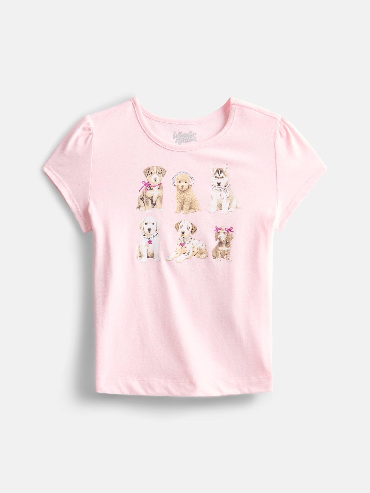 Wonder Nation Girls Graphic Tee with Short Puff Sleeves, Sizes 4-10