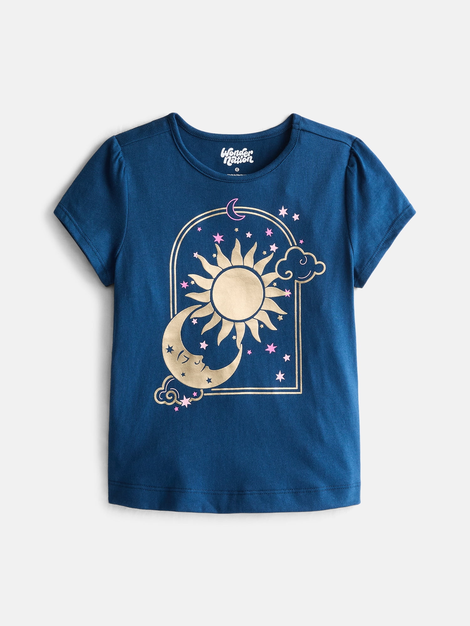 Wonder Nation Girls Graphic Tee with Short Puff Sleeves, Sizes 4-10