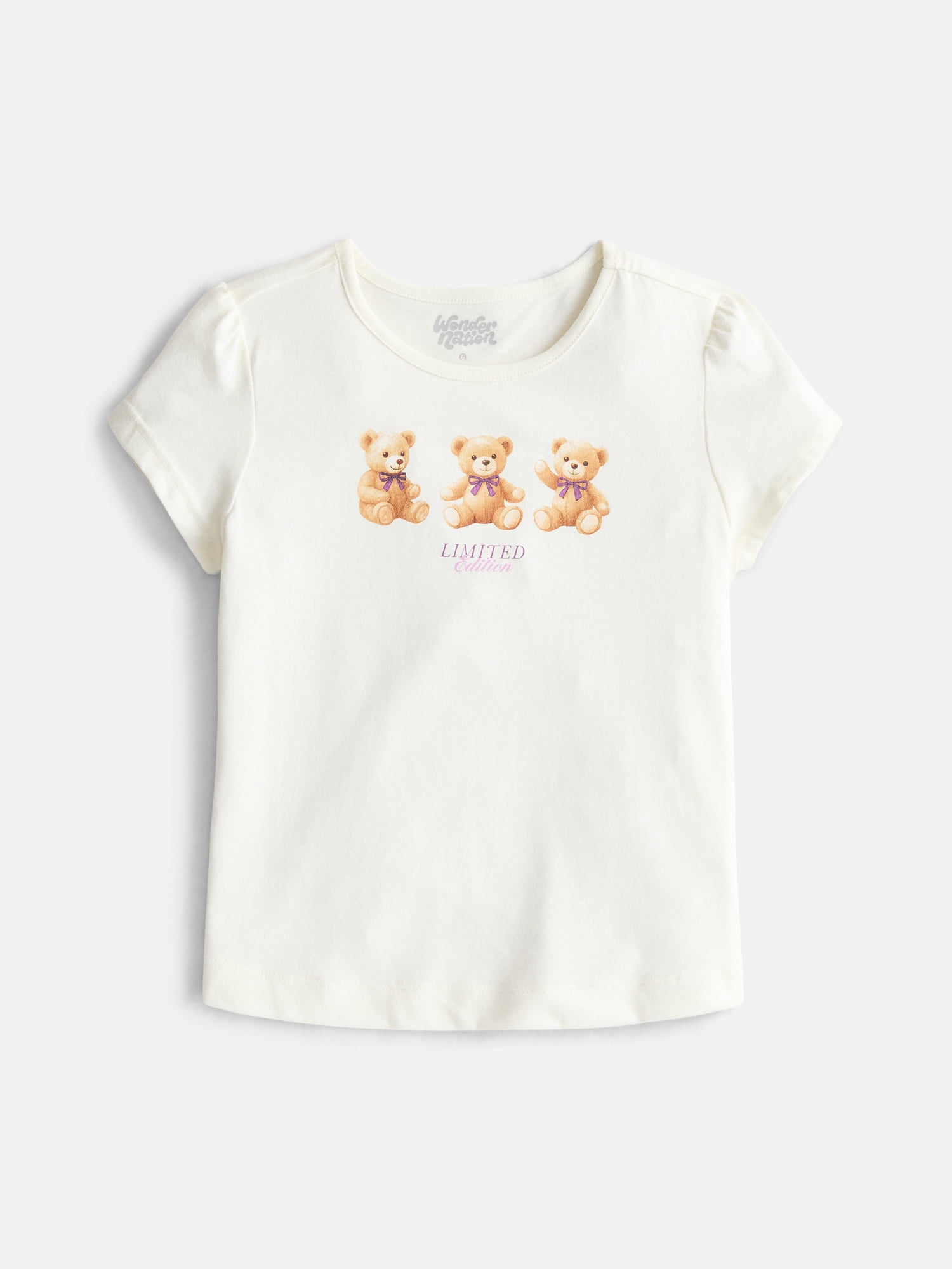 Wonder Nation Girls Graphic Tee with Short Puff Sleeves, Sizes 4-10