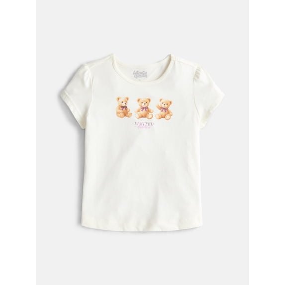 Wonder Nation Girls Graphic Tee with Short Puff Sleeves, Sizes 4-10