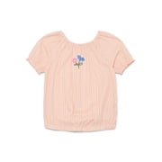 Little Girls Puff Sleeve Top with Embroidery, Sizes 4-10