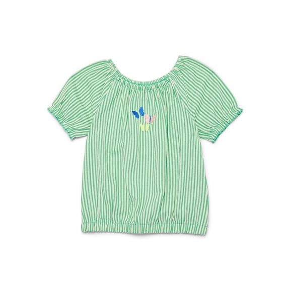 Wonder Nation Little Girls Puff Sleeve Top with Embroidery, Sizes 4-10