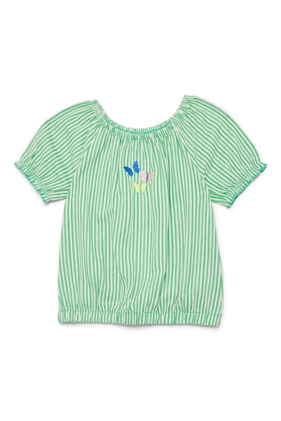 Little Girls Puff Sleeve Top with Embroidery, Sizes 4-10