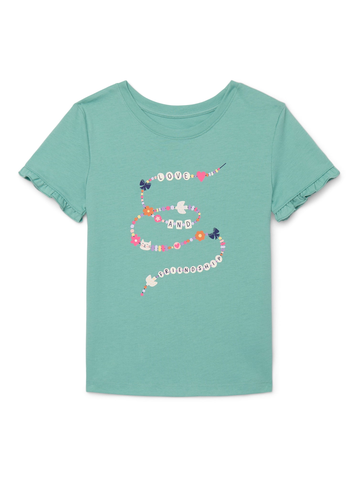 Little Girls Short Ruffle Sleeve Graphic Tee, Sizes 4-10