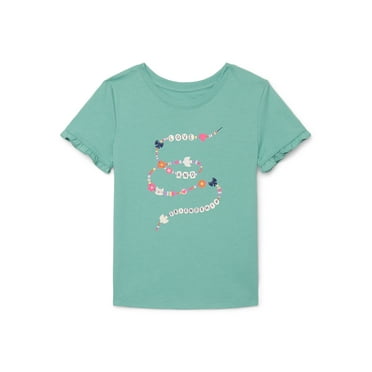 Wonder Nation Little Girls Short Ruffle Sleeve Graphic Tee, Sizes 4-10
