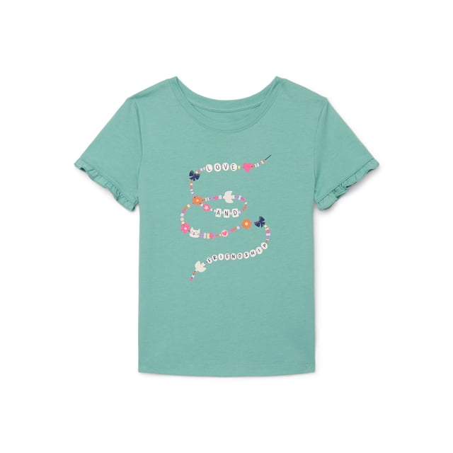 Wonder Nation Little Girls Short Ruffle Sleeve Graphic Tee, Sizes 4-10
