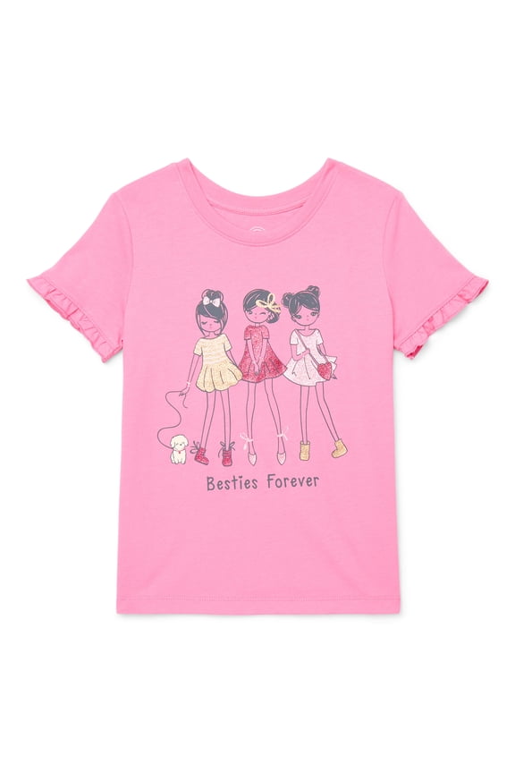 Little Girls Short Ruffle Sleeve Graphic Tee, Sizes 4-10