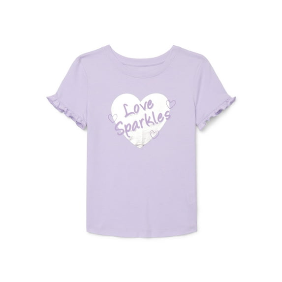 Wonder Nation Little Girls Short Ruffle Sleeve Graphic Tee, Sizes 4-10
