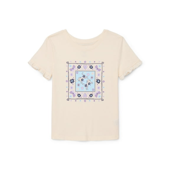 Wonder Nation Little Girls Short Ruffle Sleeve Graphic Tee, Sizes 4-10