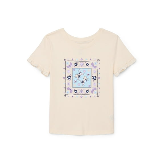 Wonder Nation Little Girls Short Ruffle Sleeve Graphic Tee, Sizes 4-10
