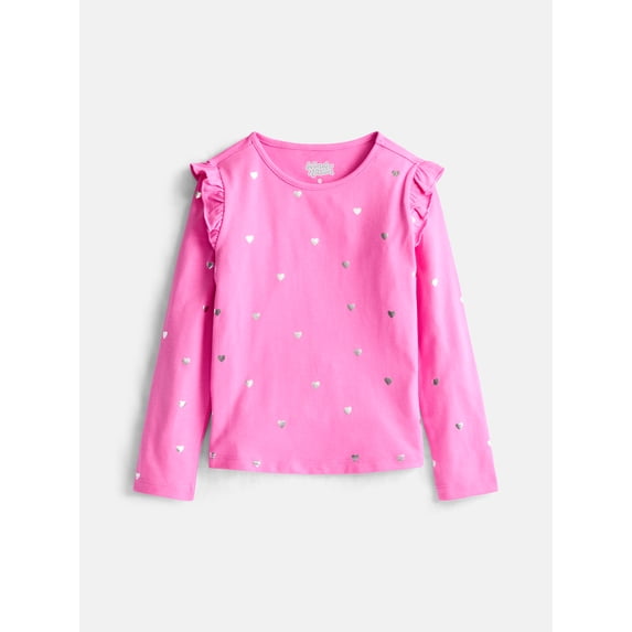 Wonder Nation Girls Printed Tee with Long Ruffle Sleeves, Sizes 4-10