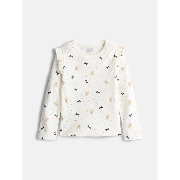 Wonder Nation Girls Printed Tee with Long Ruffle Sleeves, Sizes 4-10
