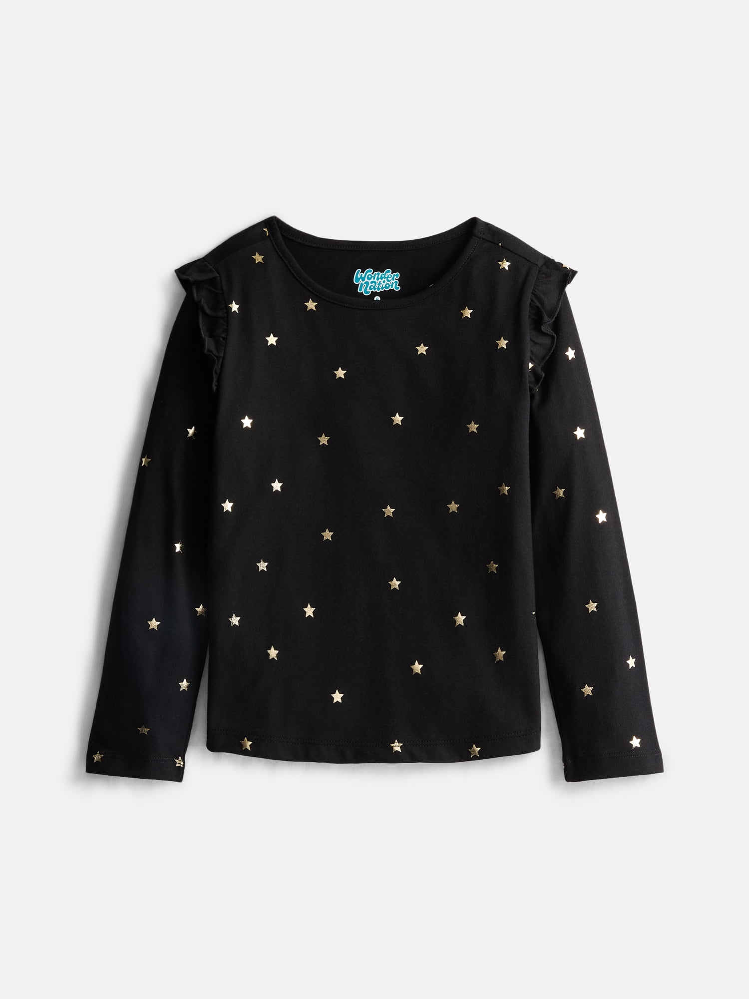 Wonder Nation Girls Printed Tee with Long Ruffle Sleeves, Sizes 4-10