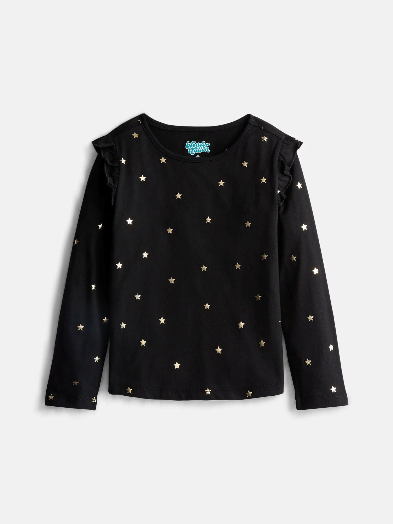 Wonder Nation Girls Printed Tee with Long Ruffle Sleeves, Sizes 4-10