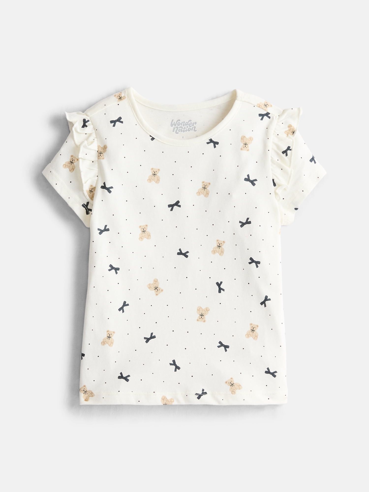 Wonder Nation Girls Printed Tee with Short Ruffle Sleeves, Sizes 4-10
