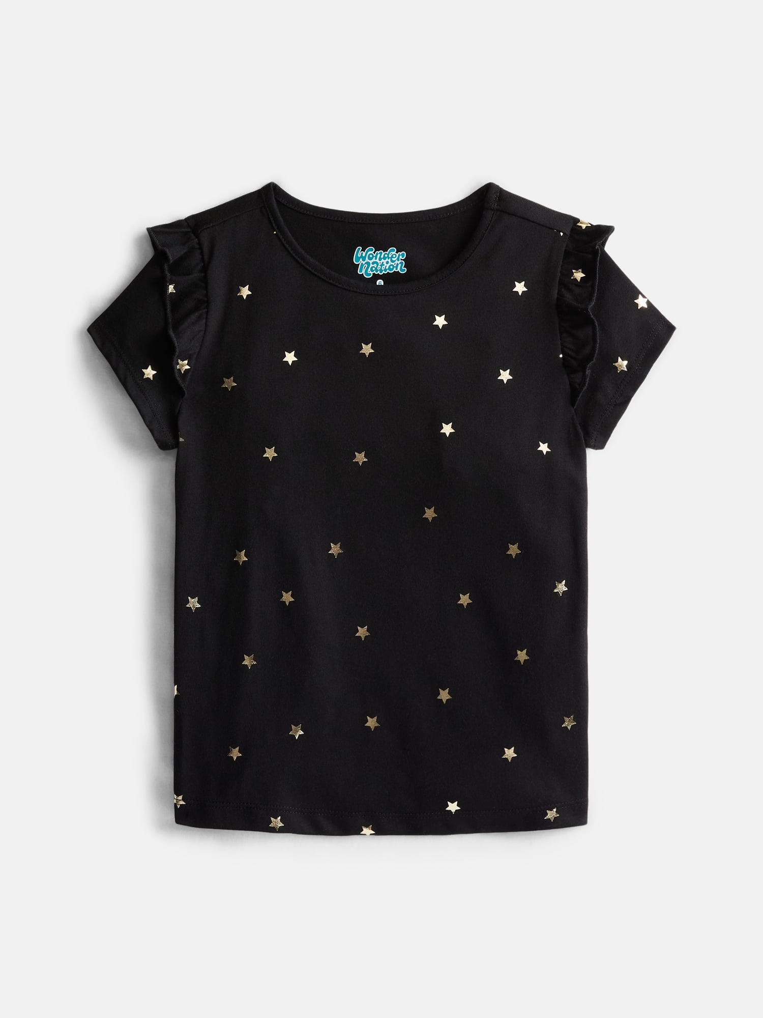 Wonder Nation Girls Printed Tee with Short Ruffle Sleeves, Sizes 4-10