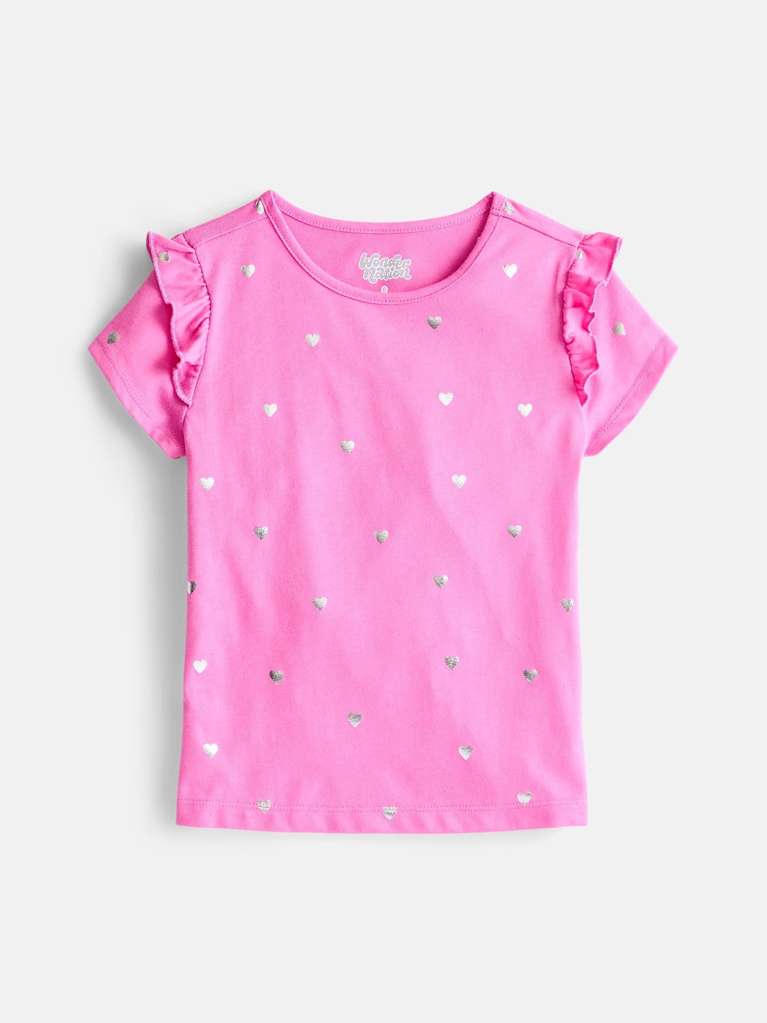Wonder Nation Girls Printed Tee with Short Ruffle Sleeves, Sizes 4-10