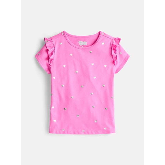 Wonder Nation Girls Printed Tee with Short Ruffle Sleeves, Sizes 4-10