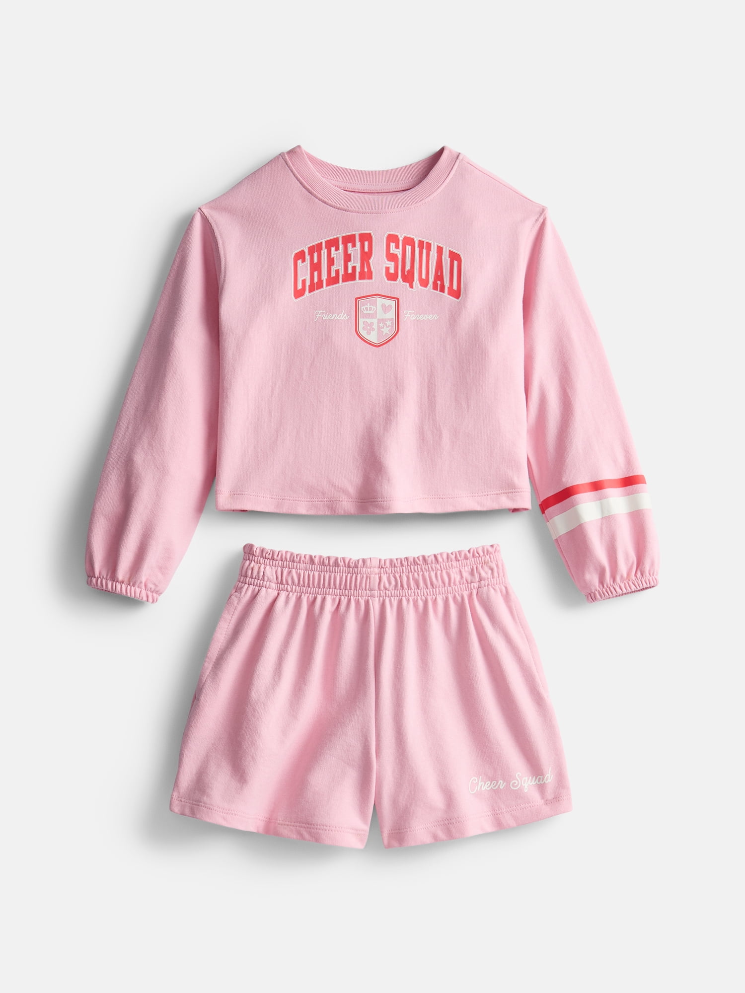 Wonder Nation Little Girls Crewneck Sweatshirt and Shorts Set, 2 Piece, Sizes 4-10
