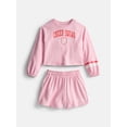 thumbnail image 1 of Wonder Nation Little Girls Crewneck Sweatshirt and Shorts Set, 2 Piece, Sizes 4-10, 1 of 3