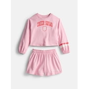Wonder Nation Little Girls Crewneck Sweatshirt and Shorts Set, 2 Piece, Sizes 4-10
