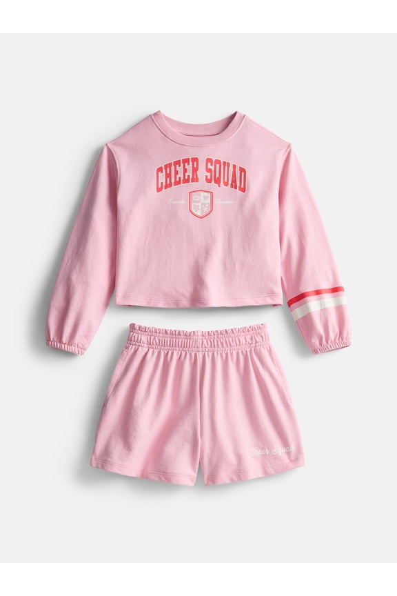 Little Girls Crewneck Sweatshirt and Shorts Set, 2 Piece, Sizes 4-10