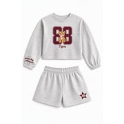 Wonder Nation Little Girls Crewneck Sweatshirt and Shorts Set, 2 Piece, Sizes 4-10