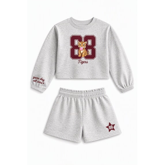 Wonder Nation Little Girls Crewneck Sweatshirt and Shorts Set, 2 Piece, Sizes 4-10