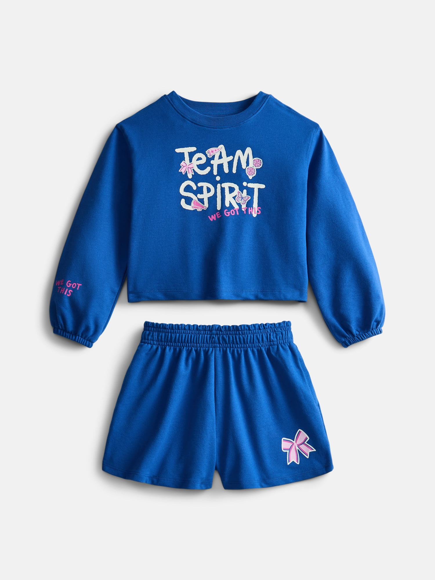 Wonder Nation Little Girls Crewneck Sweatshirt and Shorts Set, 2 Piece, Sizes 4-10