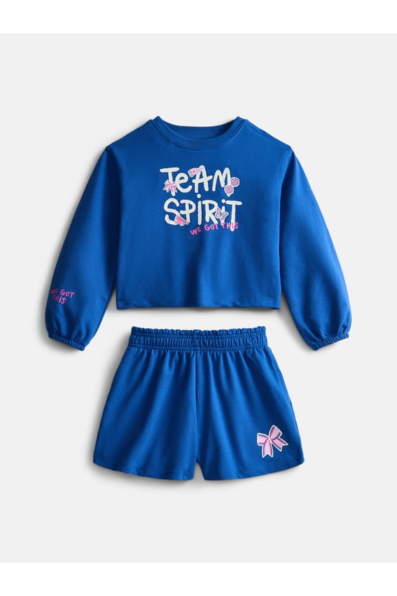 Little Girls Crewneck Sweatshirt and Shorts Set, 2 Piece, Sizes 4-10