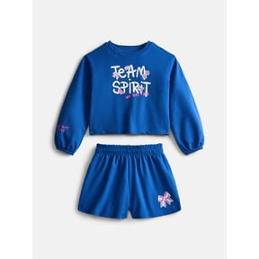 Wonder Nation Little Girls Crewneck Sweatshirt and Shorts Set, 2 Piece, Sizes 4-10