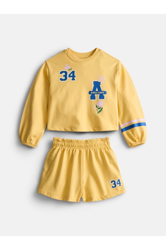 Little Girls Crewneck Sweatshirt and Shorts Set, 2 Piece, Sizes 4-10