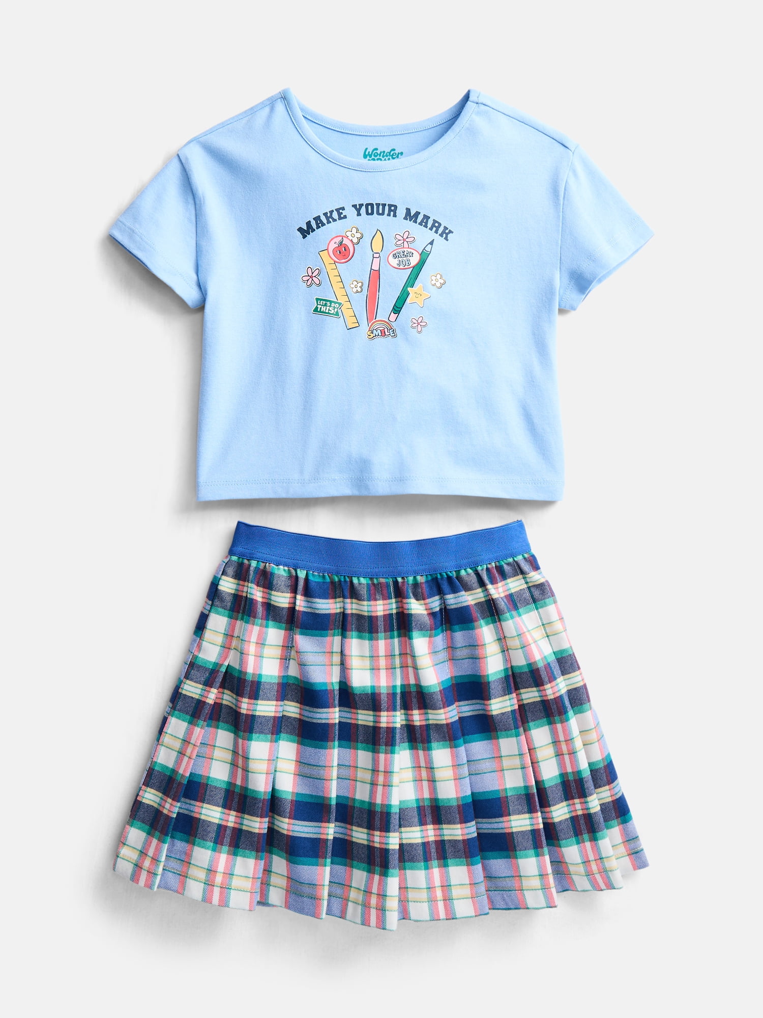 Wonder Nation Little Girls T-Shirt and Scooter Skirt Set, Sizes 4-10