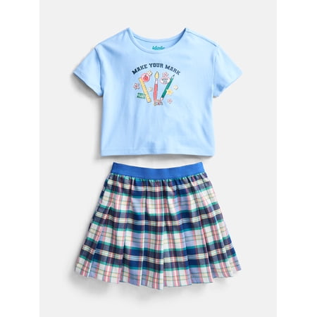 Wonder Nation Little Girls T-Shirt and Scooter Skirt Set, Sizes 4-10