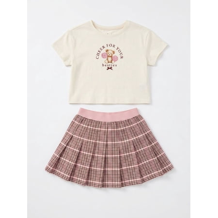 Wonder Nation Little Girls T-Shirt and Scooter Skirt Set, Sizes 4-10