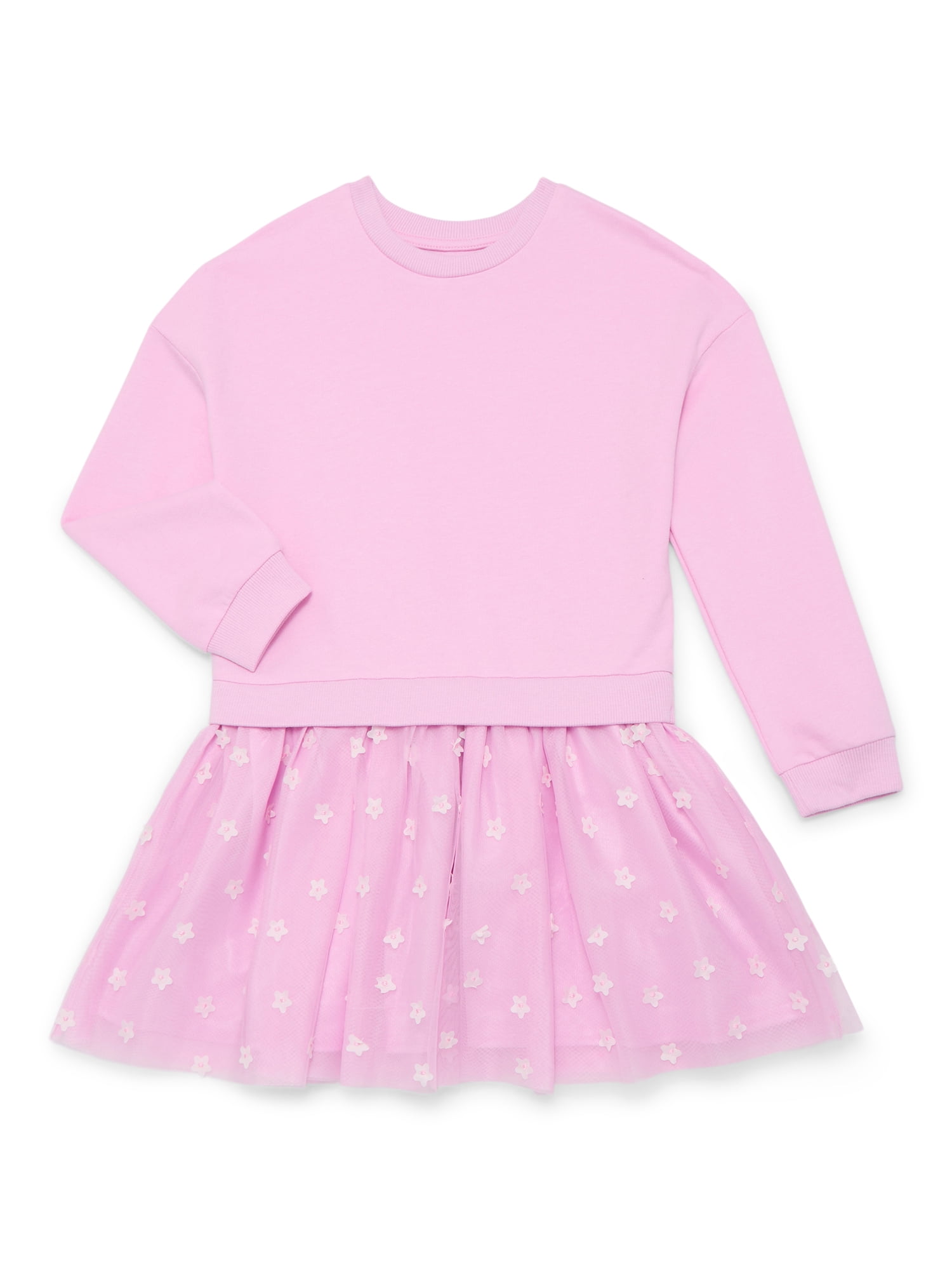 Wonder Nation Girls Sweatshirt Dress with Long Sleeves, Sizes 4-10