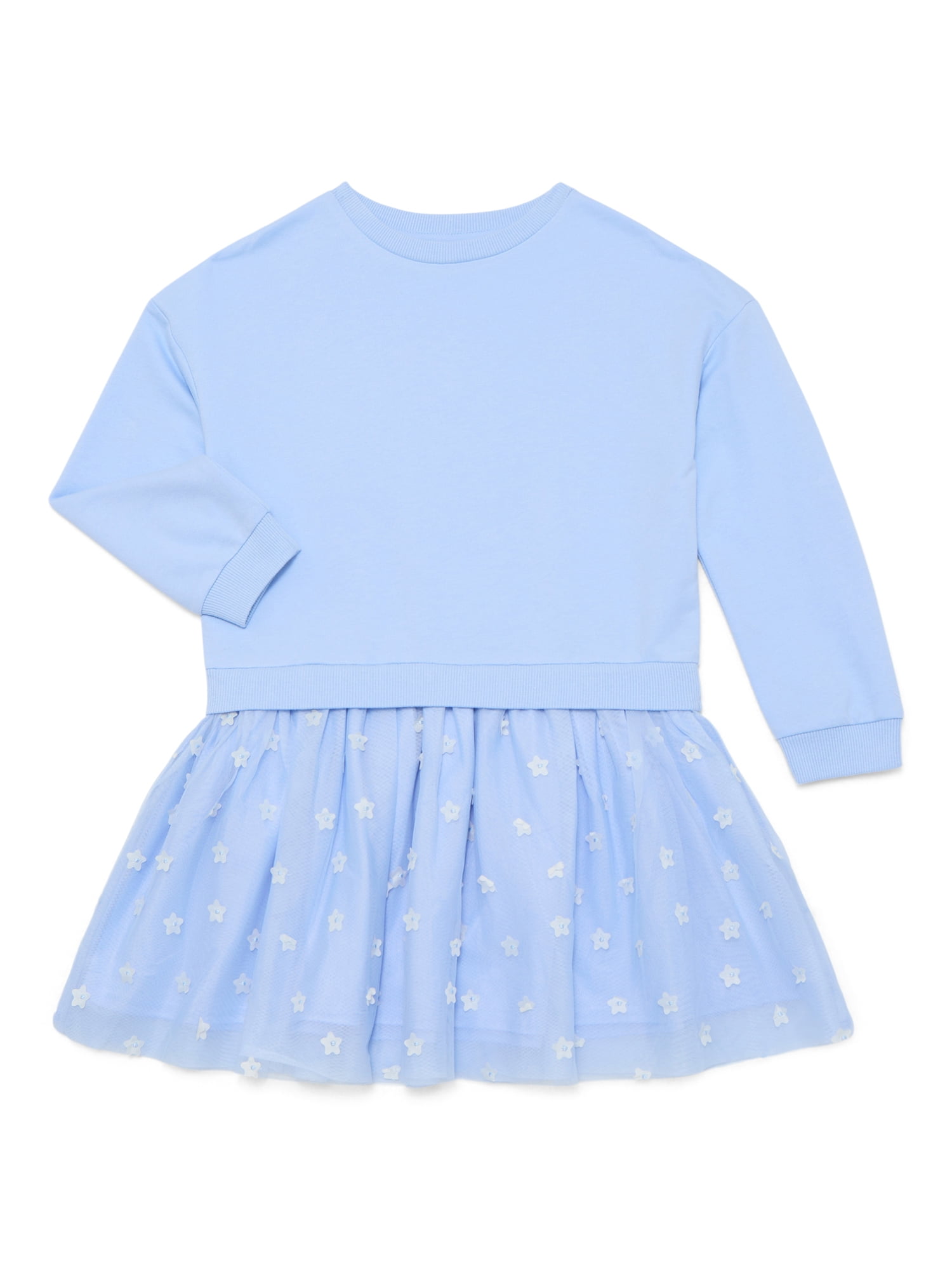 Wonder Nation Girls Sweatshirt Dress with Long Sleeves, Sizes 4-10