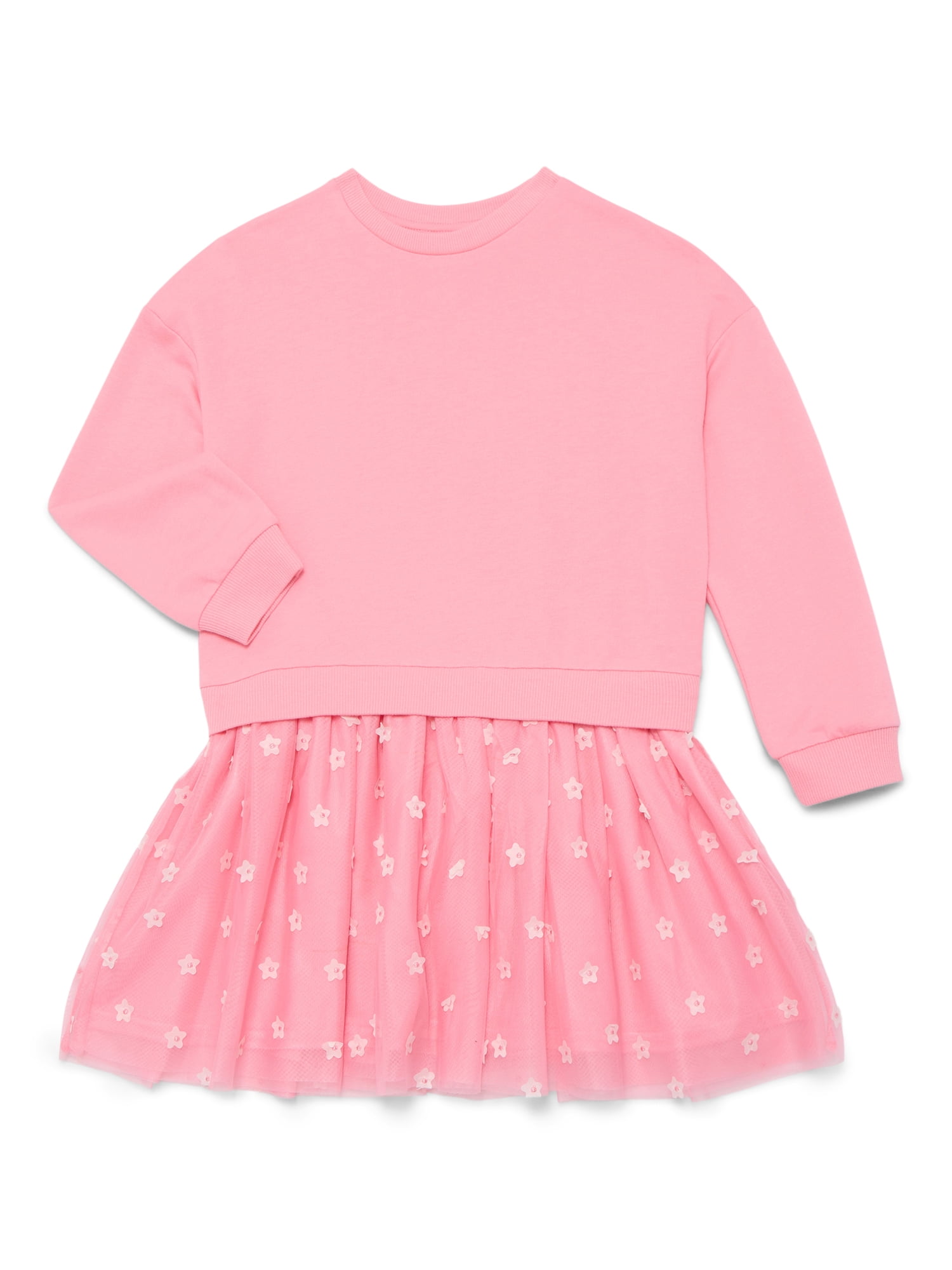 Wonder Nation Girls Sweatshirt Dress with Long Sleeves, Sizes 4-10